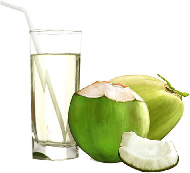 Coconut water juice and fruit