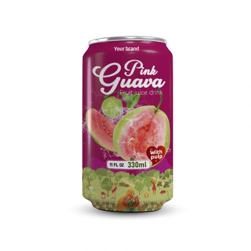 Pink Guava Juice Drink with Pulp 330ml Can Private Label