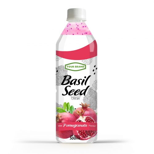 Basil Seed Drink Pomegranate 500ml PET Bottle Private Label