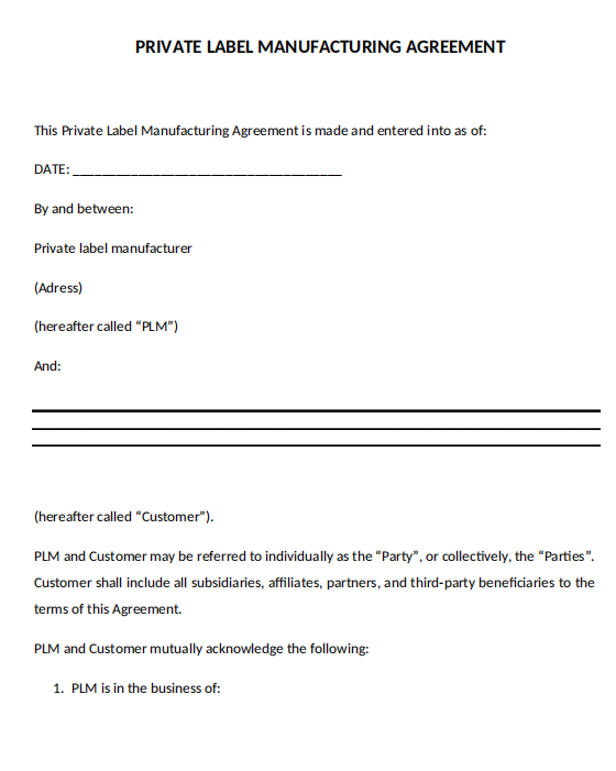 private label agreement template
