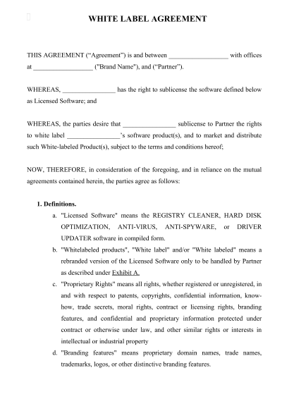 White Label Agreement template