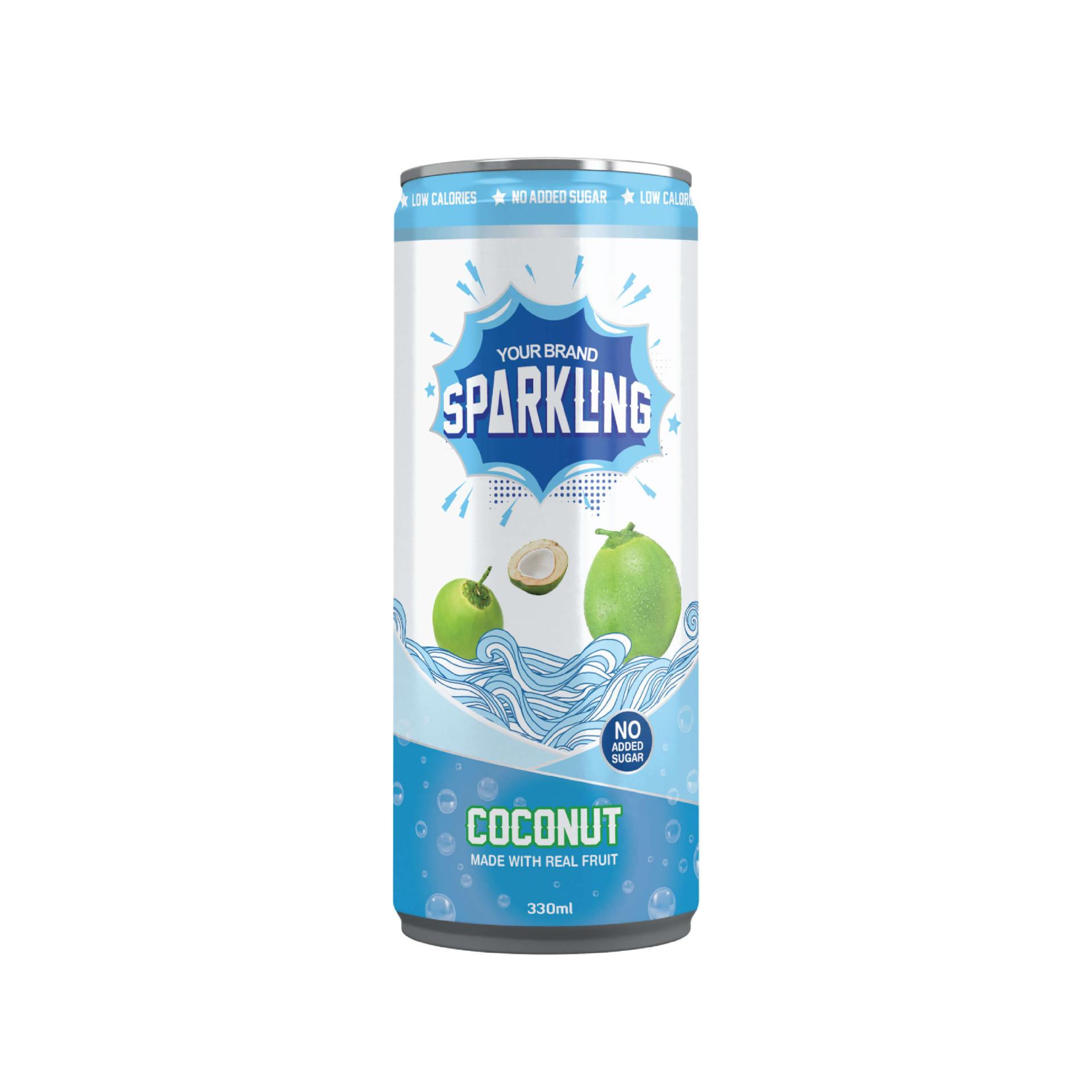 Coconut Sparkling Fruit Drink 330ml Sleek Can Private Label