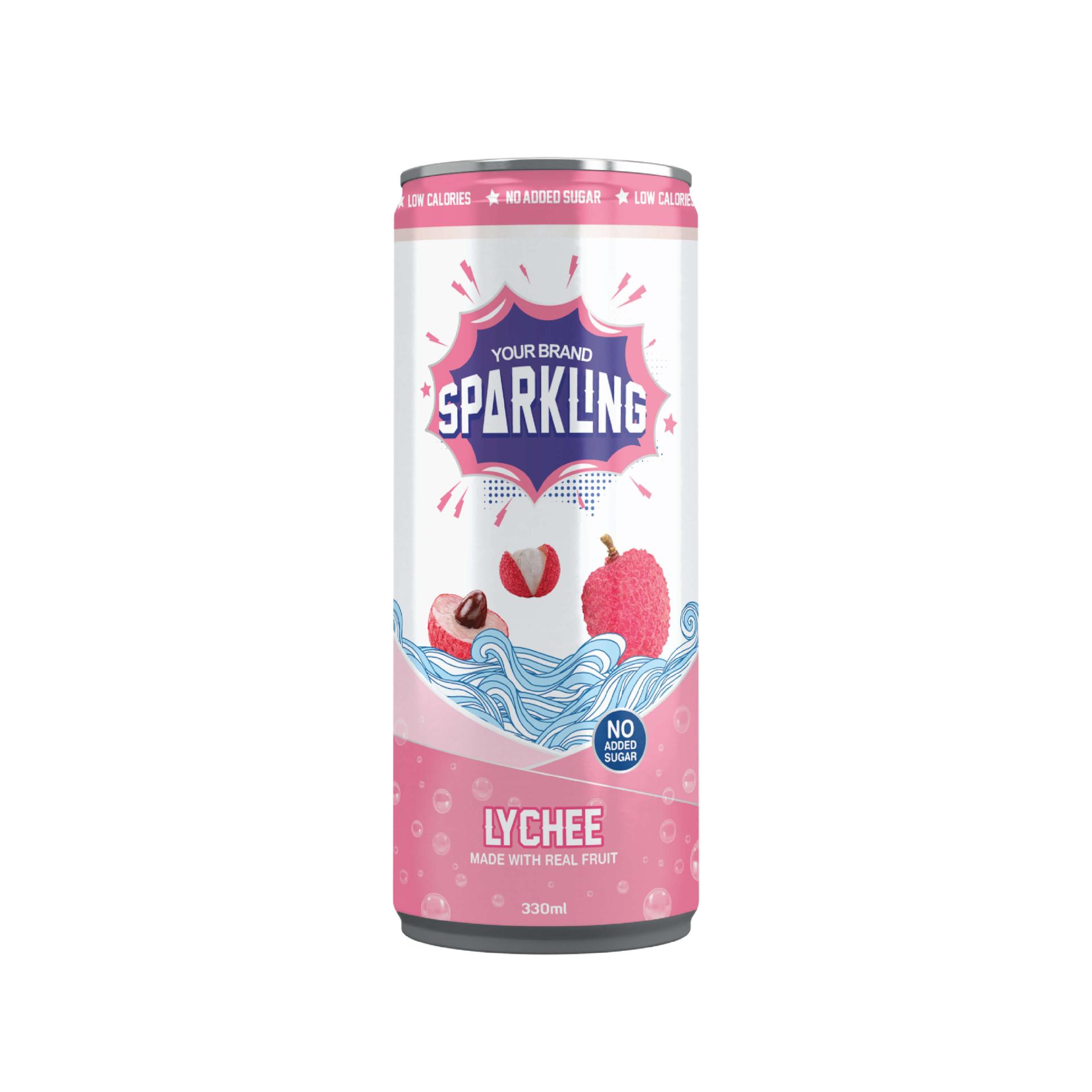 Lychee Sparkling Fruit Drink 330ml Sleek Can Private Label