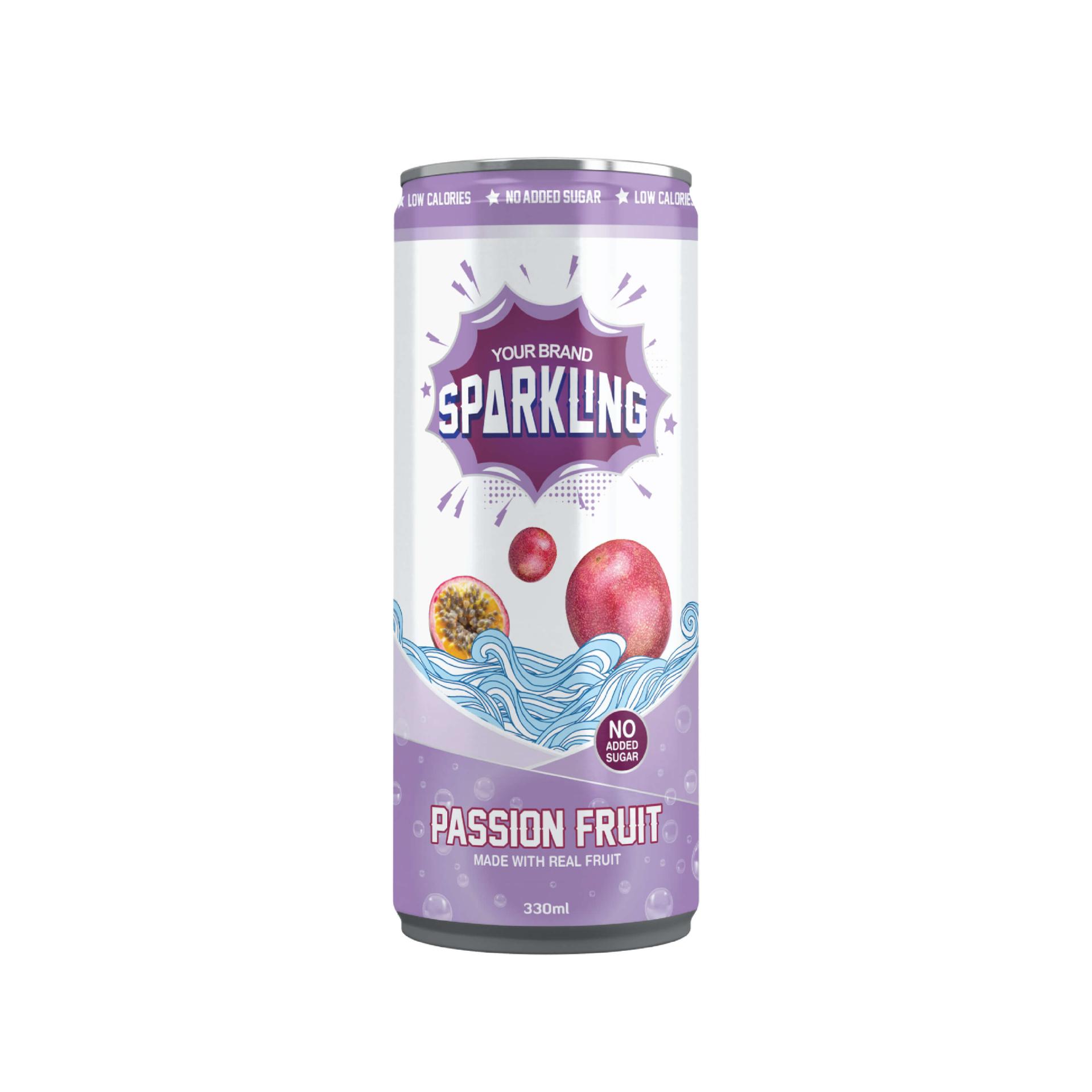 Passion Fruit Sparkling Fruit Drink 330ml Sleek Can Private Label