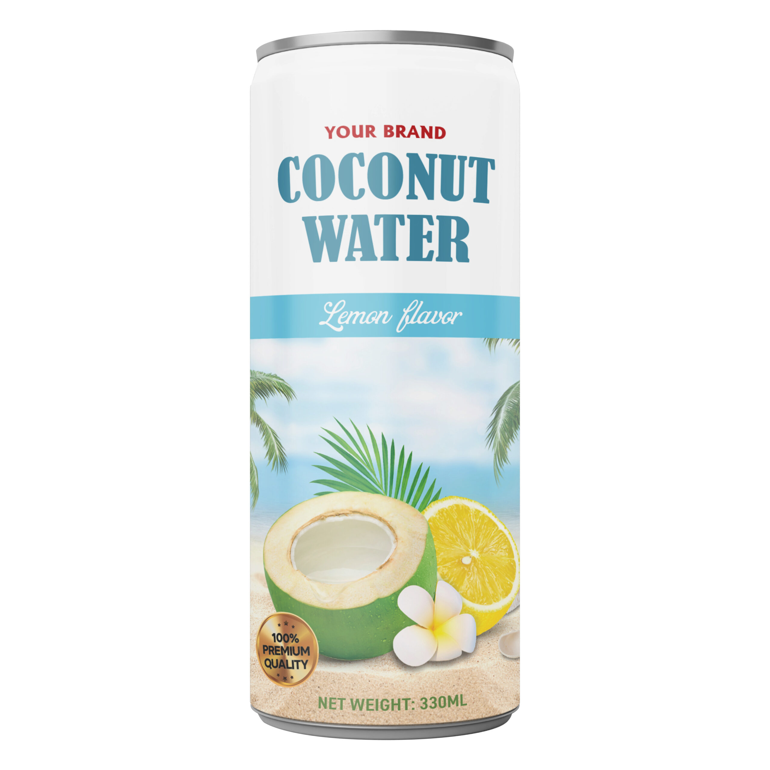 Coconut Water Lemon 330ml Sleek Can Private Label