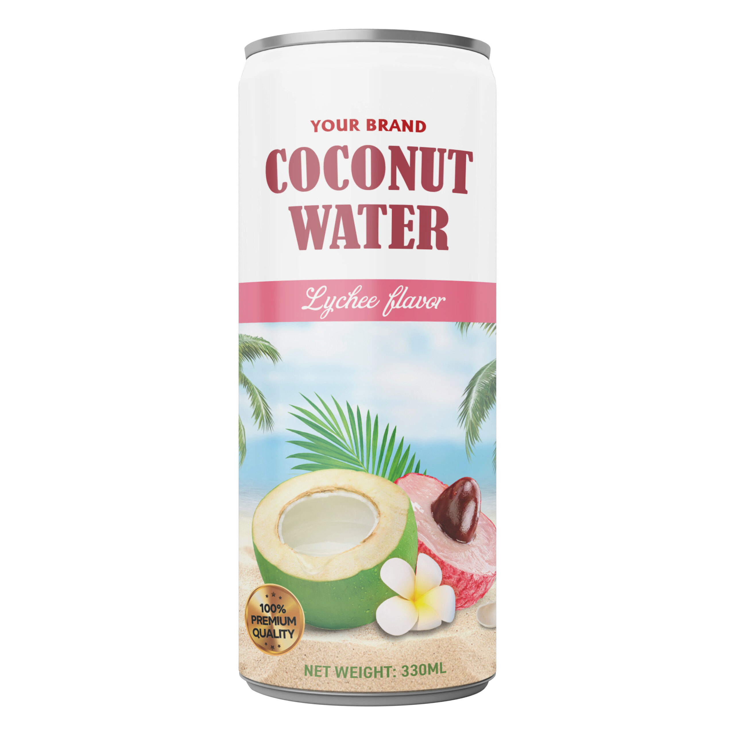 Coconut Water Lychee 330ml Sleek Can Private Label